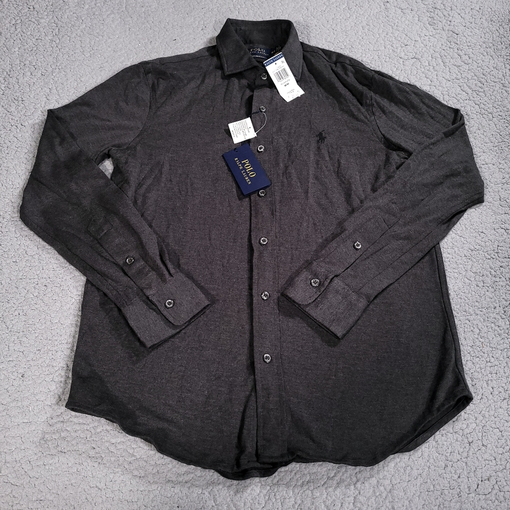 Ralph Lauren Shirt Mens Medium Gray Black Pony Long Sleeve Cotton